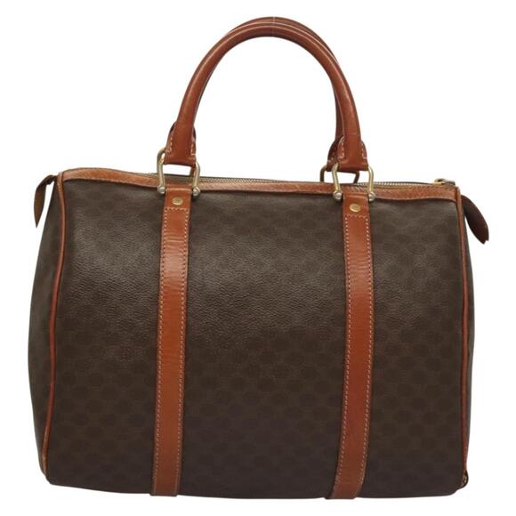 CELINE Macadam Canvas Hand Bag Pvc Leather Brown Gold - Picture 3 of 12